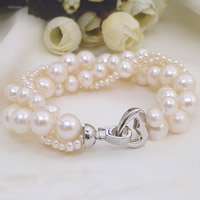 Freshwater Pearl Bracelet, brass clasp, 4-strand, white, nickel, lead & cadmium free, 2.5-9mm, Sold Per Approx 7 Inch Strand