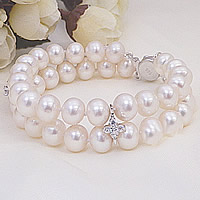 Freshwater Pearl Bracelet brass box clasp with rhinestone &  white nickel lead & cadmium free 8-9mm Sold Per Approx 7 Inch Strand