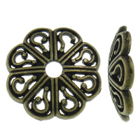 Tibetan Style Bead Cap, Flower, antique bronze color plated, hollow, nickel, lead & cadmium free, 13x13x2.50mm, Hole:Approx 2mm, Approx 2000PCs/KG, Sold By KG