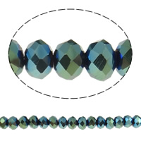 Rondell Kristallperlen, Kristall, AB Farben plattiert, AA grade crystal, pfauenblau, 4x6mm, Bohrung:ca. 1mm, Länge ca. 19 , 10SträngeStrang/Tasche, ca. 100PCs/Strang, verkauft von Tasche