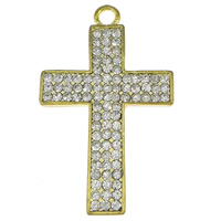 Tibetan Style Cross Pendants, gold color plated, with rhinestone, nickel, lead & cadmium free, 33x53x3mm, Hole:Approx 4mm, 100PCs/Lot, Sold By Lot