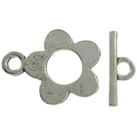 Tibetan Style Toggle Clasp, Flower, antique silver color plated, single-strand, nickel, lead & cadmium free, 16.5x20.5x11mm, 16x6x2mm, Hole:Approx 2mm, Approx 700Sets/Bag, Sold By Bag