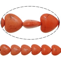 Бусины из бирюзы, Синтетическая бирюза, Сердце, красно-оранжевый, 15x16x7mm, отверстие:Приблизительно 1.2mm, длина:Приблизительно 16 дюймовый, 20пряди/Лот, Приблизительно 28ПК/Strand, продается Лот