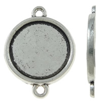 Base Conector de Aleación de Zinc, Redondo aplanado, chapado en color de plata antigua, 1/1 aro, libre de níquel, plomo & cadmio, 18.50x25x2mm, agujero:aproximado 1.5mm, aproximado 660PCs/KG, Vendido por KG