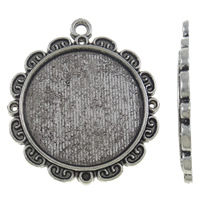 Tibetan Style Pendant Cabochon Setting, Flower, antique silver color plated, nickel, lead & cadmium free, 32x36x2.50mm, Hole:Approx 2mm, Approx 150PCs/KG, Sold By KG