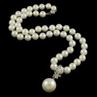 South Sea Shell Necklace, brass box clasp, white, 8mm, Sold Per Approx 16.5 Inch Strand