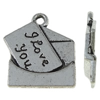 Tibetan Style Message Pendants, Envelope, word I love you, antique silver color plated, nickel, lead & cadmium free, 16x18x2.50mm, Hole:Approx 1.5mm, Approx 430PCs/KG, Sold By KG