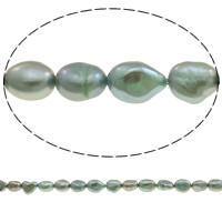 Perles d'eau douce de culture de riz, perle d'eau douce cultivée, vert, 7-8mm, Trou:Environ 0.8mm, Vendu par Environ 14.5 pouce brin