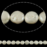 Coin ferskvandskulturperle Beads, Ferskvandsperle, naturlig, hvid, 12-13mm, Hole:Ca. 0.8mm, Solgt Per Ca. 16 inch Strand