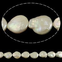Keishi ferskvandskulturperle Beads, Ferskvandsperle, Coin, naturlig, hvid, 15-16mm, Hole:Ca. 0.8mm, Solgt Per Ca. 16 inch Strand