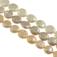Cultured Coin Freshwater Pearl Beads, natural, mixed colors, 13-14mm, Hole:Approx 0.8mm, Length:Approx 15 Inch, 3Strands/Bag, Sold By Bag