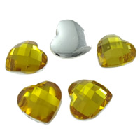 Imitation Crystal Resin Cabochon, Heart, silver color plated, flat back & faceted, yellow, 10x3.5mm, Approx 1690PCs/Bag, Sold By Bag