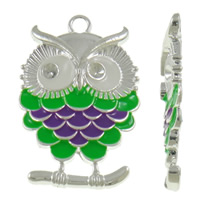 Tibetan Style Pendant Rhinestone Setting, Owl, plated, enamel, more colors for choice, nickel, lead & cadmium free, 35x53x6mm, Hole:Approx 4mm, 30PCs/Bag, Sold By Bag