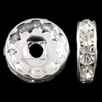 Messing spacer perler, Rondelle, sølvfarvet forgyldt, med rhinestone, 12x4mm, Hole:Ca. 2.5mm, 100pc'er/Bag, Solgt af Bag