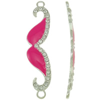 Tibetan Style, Mustache, silver color plated, enamel & with rhinestone & 1/1 loop, rose pink, nickel, lead & cadmium free, 13x54x2.50mm, Hole:Approx 2mm, 20PCs/Bag, Sold By Bag