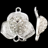Flower Tibetan Style Connector, silver color plated, with rhinestone & 1/2 loop, nickel, lead & cadmium free, 24x26x8mm, Hole:Approx 2mm, 50PCs/Bag, Sold By Bag