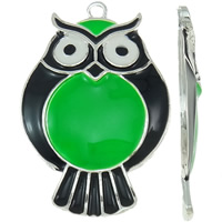 Tibetan Style Animal Pendants, Owl, silver color plated, enamel, nickel, lead & cadmium free, 35x52x5mm, Hole:Approx 2.5mm, 30PCs/Bag, Sold By Bag