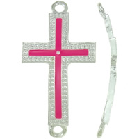 Cross Tibetan Style Connector, silver color plated, enamel & 1/1 loop, nickel, lead & cadmium free, 22.50x43.50x2mm, Hole:Approx 2.5mm, 100PCs/Bag, Sold By Bag