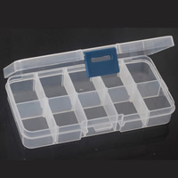 Smykker Perler Container, Plastic, Rektangel, gennemsigtig & 10 celler, klar, 132x68x23mm, 100pc'er/Lot, Solgt af Lot