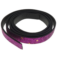 Leather Cord, with Plastic Sequin, with star pattern & colorful powder, fuchsia, 12x2mm, Length:Approx 20 m, 20Strands/Bag, Sold By Bag