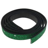 Leather Cord, with Plastic Sequin, with star pattern & colorful powder, green, 12x2mm, Length:Approx 20 m, 20Strands/Bag, Sold By Bag