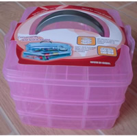 Jewelry Beads Container, Plastic, Rectangle, transparent & 6 cells & 3-layer, pink, 150x150x130mm, 10PCs/Lot, Sold By Lot