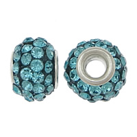 Rhinestone Clay Pave Beads, Brass, with Rhinestone Clay Pave, Rondelle, platinum color plated, with 46 pcs rhinestone, light blue, nickel, lead & cadmium free, 8x9x9mm, Hole:Approx 3mm, 100PCs/Lot, Sold By Lot