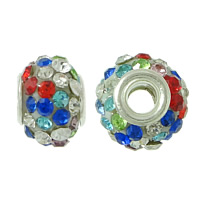 Rhinestone Clay Pave Beads, Brass, with Rhinestone Clay Pave, Rondelle, platinum color plated, with 44 pcs rhinestone, nickel, lead & cadmium free, 8x9x9mm, Hole:Approx 3mm, 100PCs/Lot, Sold By Lot