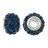 Rhinestone Clay Pave Beads, Brass, with Rhinestone Clay Pave, Rondelle, platinum color plated, with 50 pcs rhinestone, sea blue, nickel, lead & cadmium free, 8x9x9mm, Hole:Approx 3mm, 100PCs/Lot, Sold By Lot