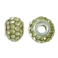 Rhinestone Clay Pave Beads, Brass, with Rhinestone Clay Pave, Rondelle, platinum color plated, with 52 pcs rhinestone, light orange, nickel, lead & cadmium free, 8x9x9mm, Hole:Approx 3mm, 100PCs/Lot, Sold By Lot