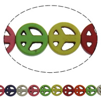 Türkis Perlen, Synthetische Türkis, Frieden Logo, gemischte Farben, 12x3mm, Bohrung:ca. 1mm, ca. 33PCs/Strang, verkauft per ca. 15 ZollInch Strang
