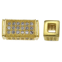 Cubic Zirconia Micro Pave Brass Beads, Rectangle, gold color plated, micro pave cubic zirconia, nickel, lead & cadmium free, 6x12mm, Hole:Approx 3mm, Sold By PC