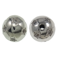 Perles cubes en laiton zircon Micro Pave, Rond, Placage de couleur platine, avec motif d'étoile & pavé de micro zircon, protéger l'environnement, sans nickel, plomb et cadmium, 9mm, Trou:Environ 1mm, Vendu par PC