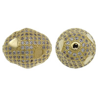 Cubic Zirconia Micro Pave Brass Beads, Oval, gold color plated, micro pave cubic zirconia, nickel, lead & cadmium free, 16x20mm, Hole:Approx 1.5mm, Sold By PC