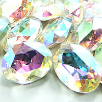 Crystal Cabochons, Oval, silver color plated, rivoli back & faceted, Crystal Clear, 13x18mm, 168PCs/Bag, Sold By Bag