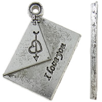 Tibetan Style Message Pendants, Envelope, antique silver color plated, with letter pattern, nickel, lead & cadmium free, 22x30x2mm, Hole:Approx 2mm, Approx 225PCs/KG, Sold By KG