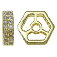Brass Spacer Beads, Hexagon, plated, micro pave cubic zirconia, more colors for choice, nickel, lead & cadmium free, 11.5X3mm, Hole:Approx 2mm, Sold By PC