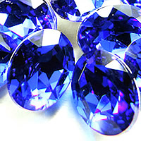 Crystal Cabochons, Oval, silver color plated, faceted, Sapphire, 8x10mm, 288PCs/Bag, Sold By Bag