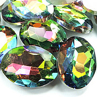 Cabochões de cristal, Oval, cromado de cor prateada, facetada, Crystal Vitrail médio, 10x14mm, 336PCs/Bag, vendido por Bag