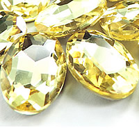 Crystal Cabochons, Oval, silver color plated, faceted, Citrine, 13x18mm, 168PCs/Bag, Sold By Bag