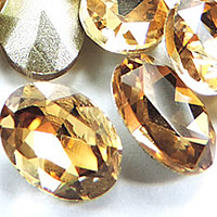 Crystal Cabochons, Oval, silver color plated, rivoli back & faceted, Smoked Topaz, 13x18mm, 168PCs/Bag, Sold By Bag