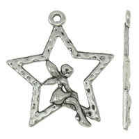 Tibetan Style Star Pendant, antique silver color plated, nickel, lead & cadmium free, 25x27x2mm, Hole:Approx 1mm, Approx 765PCs/KG, Sold By KG
