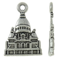 Tibetan Style, Building, antique silver color plated, nickel, lead & cadmium free, 16x23x1mm, Hole:Approx 2mm, Approx 710PCs/KG, Sold By KG