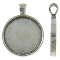 Tibetan Style Pendant Cabochon Setting, Flat Round, antique silver color plated, nickel, lead & cadmium free, 27x37x6mm, Hole:Approx 4x6mm, Approx 155PCs/KG, Sold By KG