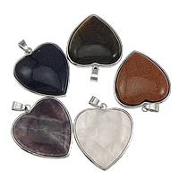 Gemstone Pendants Jewelry, Tibetan Style, with Gemstone, platinum color plated, mixed, nickel, lead & cadmium free, 32.50x37x8mm, Hole:Approx 4x7mm, 10PCs/Lot, Sold By Lot