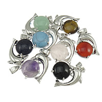 Gemstone Pendants Jewelry, Tibetan Style, with Mixed Material, platinum color plated, mixed, nickel, lead & cadmium free, 23x30x7mm, Hole:Approx 4x7mm, 20PCs/Lot, Sold By Lot