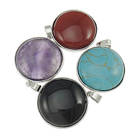 Gemstone Pendants Jewelry, Tibetan Style, with Mixed Material, platinum color plated, mixed, nickel, lead & cadmium free, 30x33x8mm, Hole:Approx 4x6mm, 20PCs/Lot, Sold By Lot
