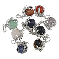 Gemstone Pendants Jewelry, Tibetan Style, with Mixed Material, platinum color plated, mixed, nickel, lead & cadmium free, 24x32x19mm, Hole:Approx 5x10mm, 20PCs/Lot, Sold By Lot