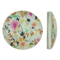 Glass Cabochons, Flat Round, printing, with flower pattern & flat back, 18x5mm, 100PCs/Bag, Sold By Bag