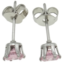 Stainless Steel Stud Earrings 316L Stainless Steel with cubic zirconia pink 4mm Sold By Lot